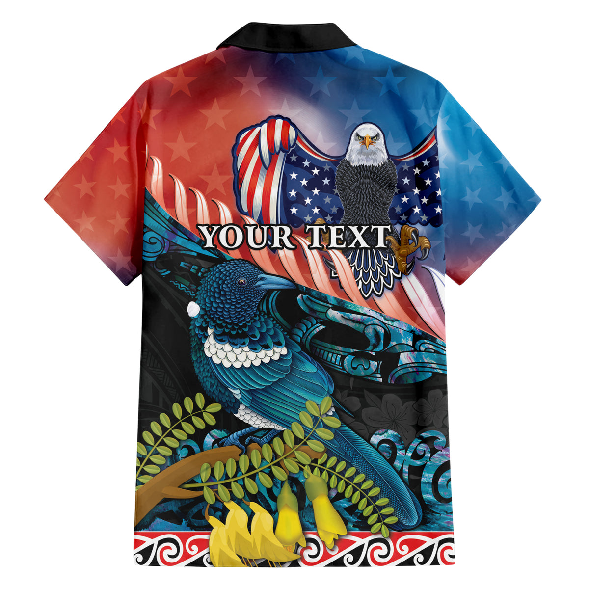 Personalised United States And New Zealand Family Matching Short Sleeve Bodycon Dress and Hawaiian Shirt USA Eagle With Kowhai Aotearoa Tui Bird LT14 - Polynesian Pride