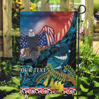 Personalised United States And New Zealand Garden Flag USA Eagle With Kowhai Aotearoa Tui Bird LT14 Garden Flag Blue - Polynesian Pride