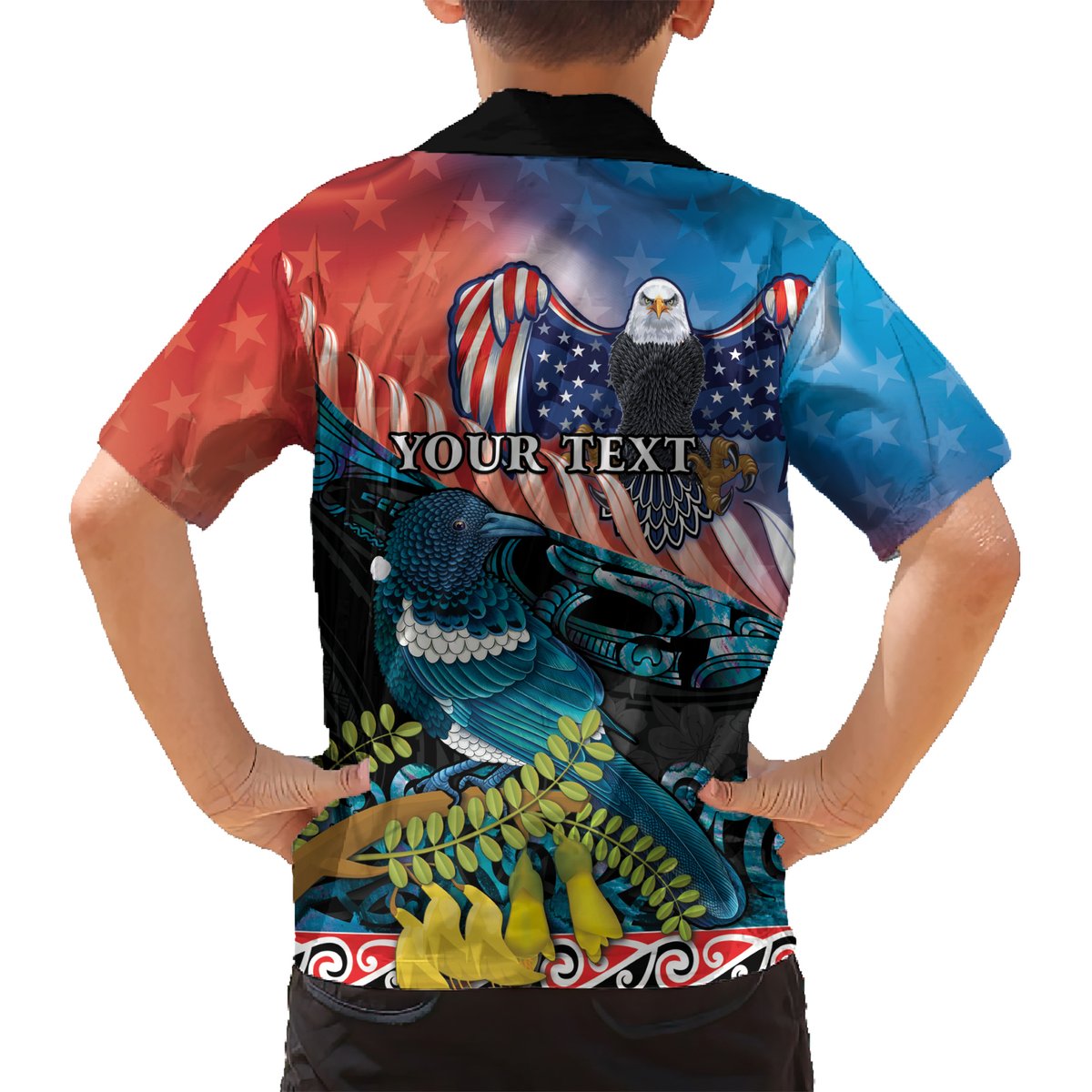 Personalised United States And New Zealand Hawaiian Shirt USA Eagle With Kowhai Aotearoa Tui Bird LT14 - Polynesian Pride