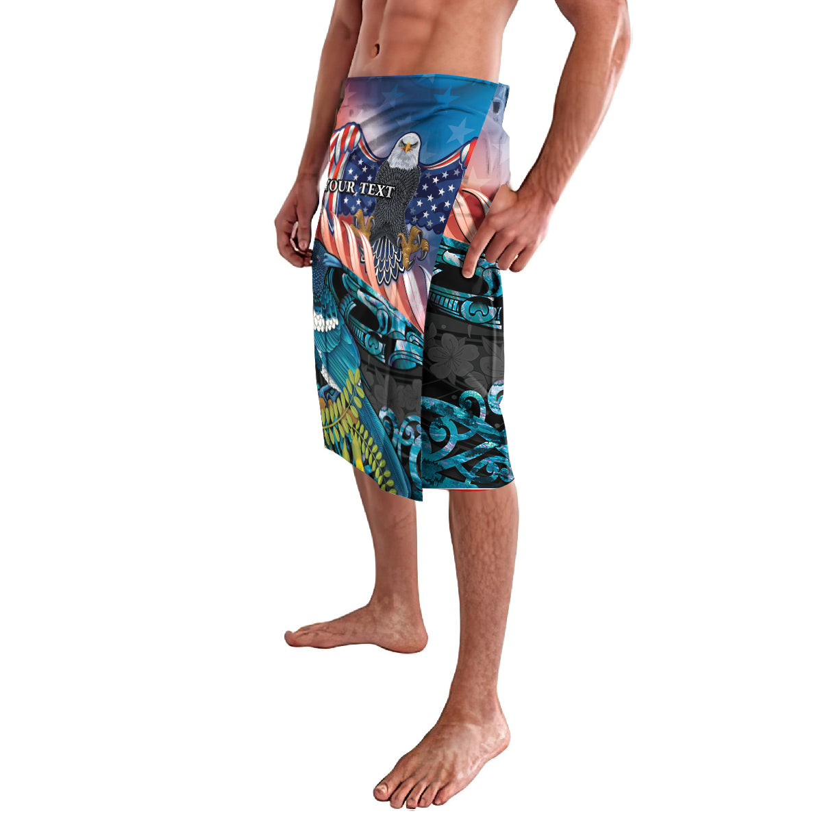 Personalised United States And New Zealand Lavalava USA Eagle With Kowhai Aotearoa Tui Bird LT14 - Polynesian Pride