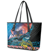 Personalised United States And New Zealand Leather Tote Bag USA Eagle With Kowhai Aotearoa Tui Bird LT14 - Polynesian Pride