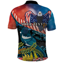 Personalised United States And New Zealand Polo Shirt USA Eagle With Kowhai Aotearoa Tui Bird LT14 - Polynesian Pride