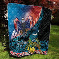 Personalised United States And New Zealand Quilt USA Eagle With Kowhai Aotearoa Tui Bird LT14 - Polynesian Pride