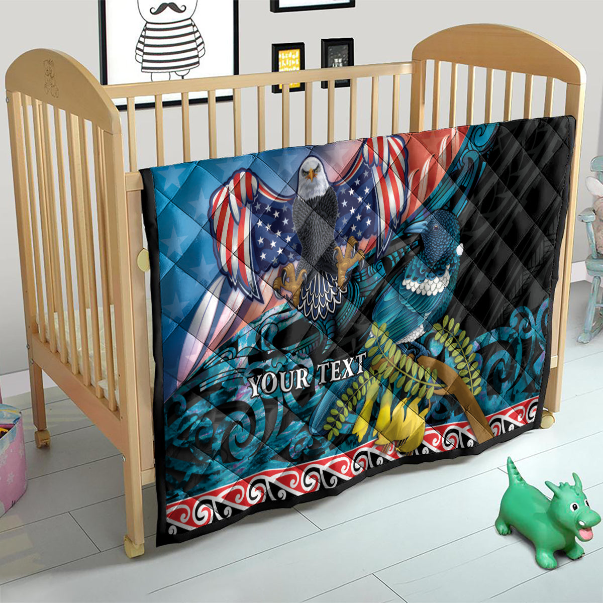 Personalised United States And New Zealand Quilt USA Eagle With Kowhai Aotearoa Tui Bird LT14 - Polynesian Pride