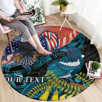 Personalised United States And New Zealand Round Carpet USA Eagle With Kowhai Aotearoa Tui Bird LT14 - Polynesian Pride