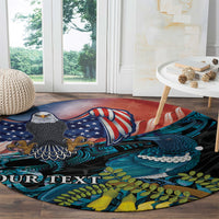 Personalised United States And New Zealand Round Carpet USA Eagle With Kowhai Aotearoa Tui Bird LT14 - Polynesian Pride
