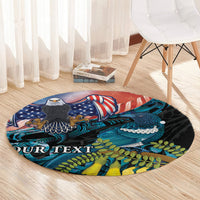 Personalised United States And New Zealand Round Carpet USA Eagle With Kowhai Aotearoa Tui Bird LT14 - Polynesian Pride