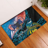 Personalised United States And New Zealand Rubber Doormat USA Eagle With Kowhai Aotearoa Tui Bird LT14 Blue - Polynesian Pride