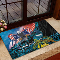 Personalised United States And New Zealand Rubber Doormat USA Eagle With Kowhai Aotearoa Tui Bird LT14 - Polynesian Pride