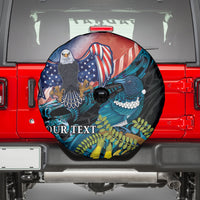 Personalised United States And New Zealand Spare Tire Cover USA Eagle With Kowhai Aotearoa Tui Bird LT14 - Polynesian Pride