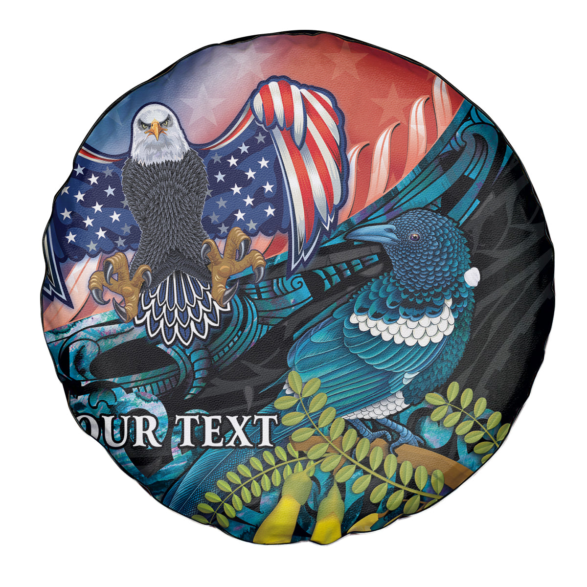 Personalised United States And New Zealand Spare Tire Cover USA Eagle With Kowhai Aotearoa Tui Bird LT14 - Polynesian Pride