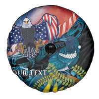 Personalised United States And New Zealand Spare Tire Cover USA Eagle With Kowhai Aotearoa Tui Bird LT14 - Polynesian Pride
