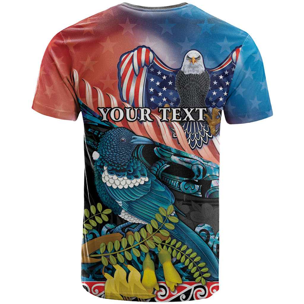 Personalised United States And New Zealand T Shirt USA Eagle With Kowhai Aotearoa Tui Bird LT14 - Polynesian Pride