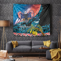 Personalised United States And New Zealand Tapestry USA Eagle With Kowhai Aotearoa Tui Bird LT14 - Polynesian Pride