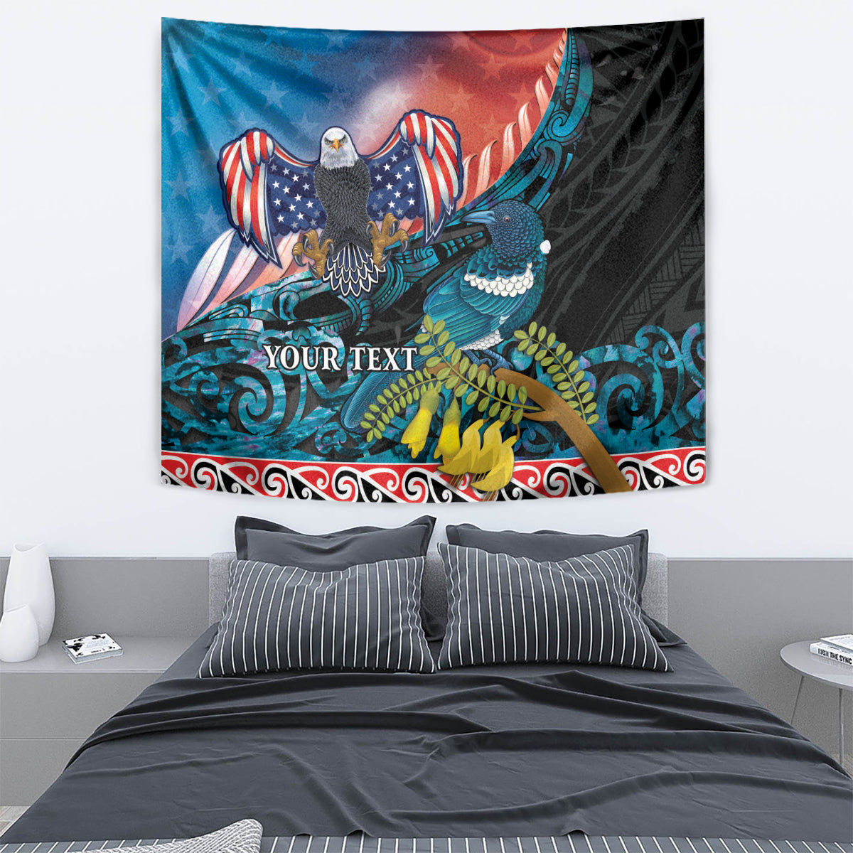 Personalised United States And New Zealand Tapestry USA Eagle With Kowhai Aotearoa Tui Bird LT14 - Polynesian Pride