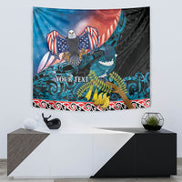 Personalised United States And New Zealand Tapestry USA Eagle With Kowhai Aotearoa Tui Bird LT14 - Polynesian Pride