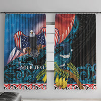 Personalised United States And New Zealand Window Curtain USA Eagle With Kowhai Aotearoa Tui Bird LT14 With Hooks Blue - Polynesian Pride
