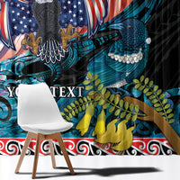 Personalised United States And New Zealand Window Curtain USA Eagle With Kowhai Aotearoa Tui Bird LT14 - Polynesian Pride
