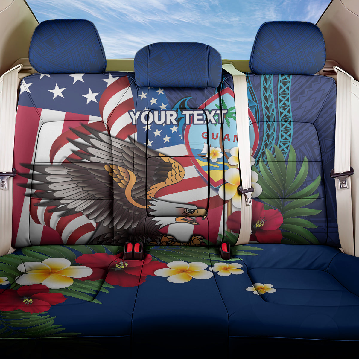 Personalised United States And Guam Back Car Seat Cover USA Eagle With Guahan Seal Tropical Vibes LT14 One Size Blue - Polynesian Pride