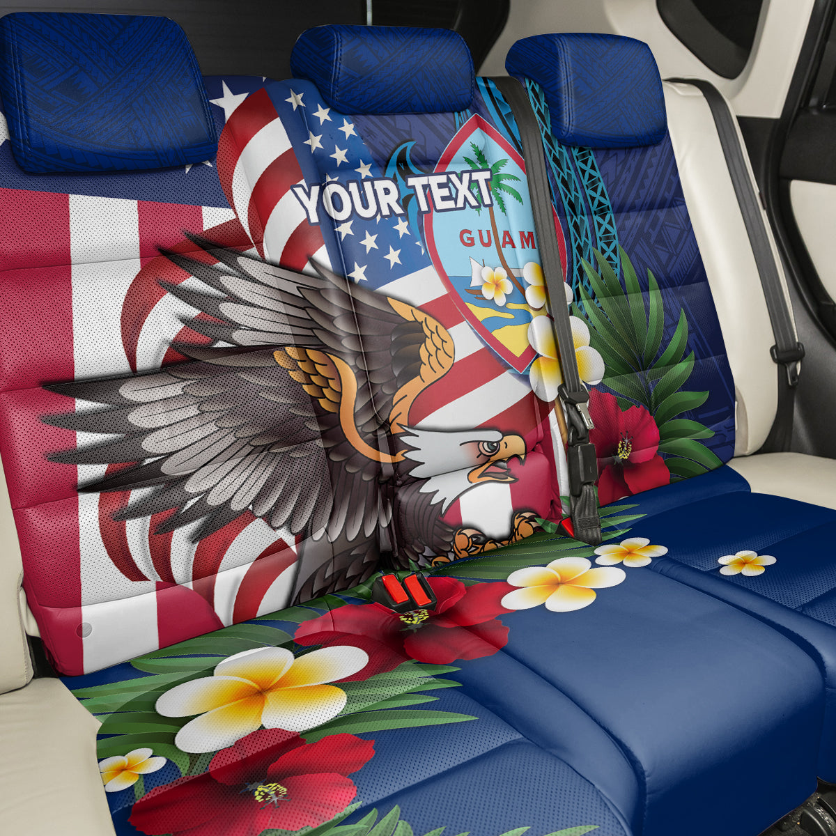 Personalised United States And Guam Back Car Seat Cover USA Eagle With Guahan Seal Tropical Vibes LT14 - Polynesian Pride