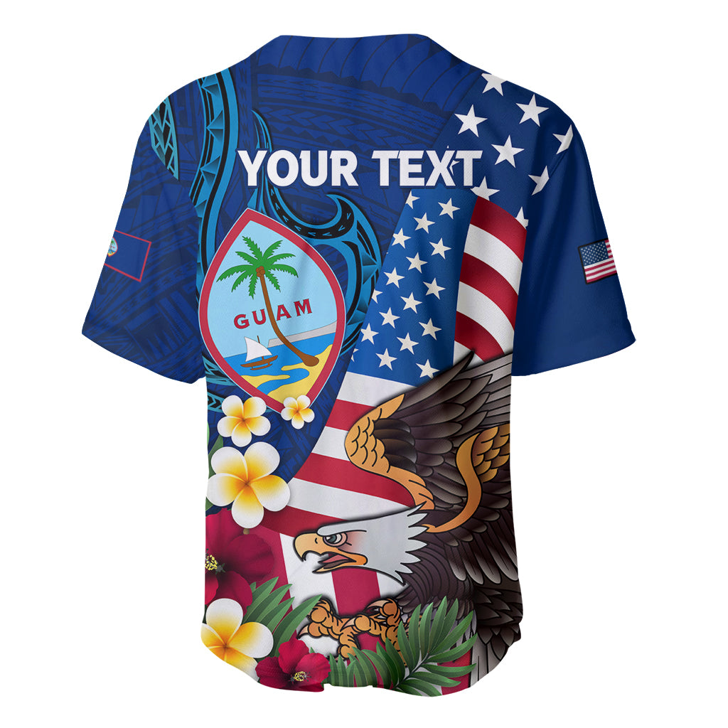 Personalised United States And Guam Baseball Jersey USA Eagle With Guahan Seal Tropical Vibes