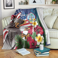 Personalised United States And Guam Blanket USA Eagle With Guahan Seal Tropical Vibes LT14 Blue - Polynesian Pride