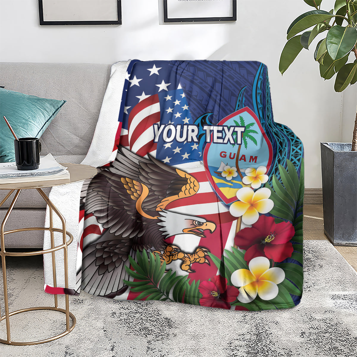 Personalised United States And Guam Blanket USA Eagle With Guahan Seal Tropical Vibes LT14 - Polynesian Pride