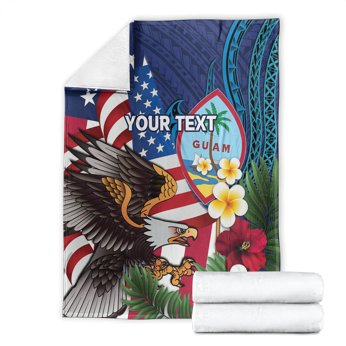 Personalised United States And Guam Blanket USA Eagle With Guahan Seal Tropical Vibes LT14 - Polynesian Pride