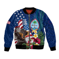 Personalised United States And Guam Bomber Jacket USA Eagle With Guahan Seal Tropical Vibes LT14 Unisex Blue - Polynesian Pride
