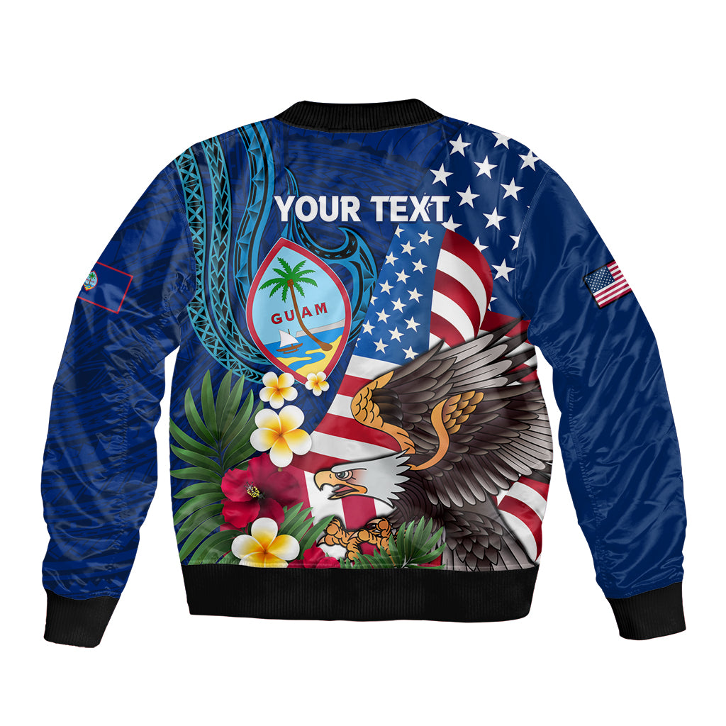 Personalised United States And Guam Bomber Jacket USA Eagle With Guahan Seal Tropical Vibes LT14 - Polynesian Pride