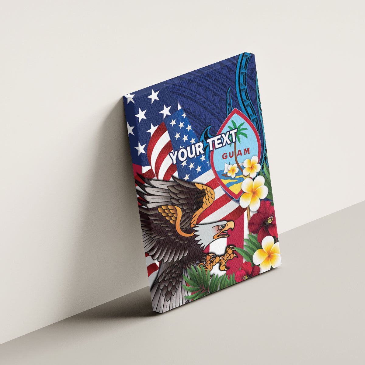 Personalised United States And Guam Canvas Wall Art USA Eagle With Guahan Seal Tropical Vibes