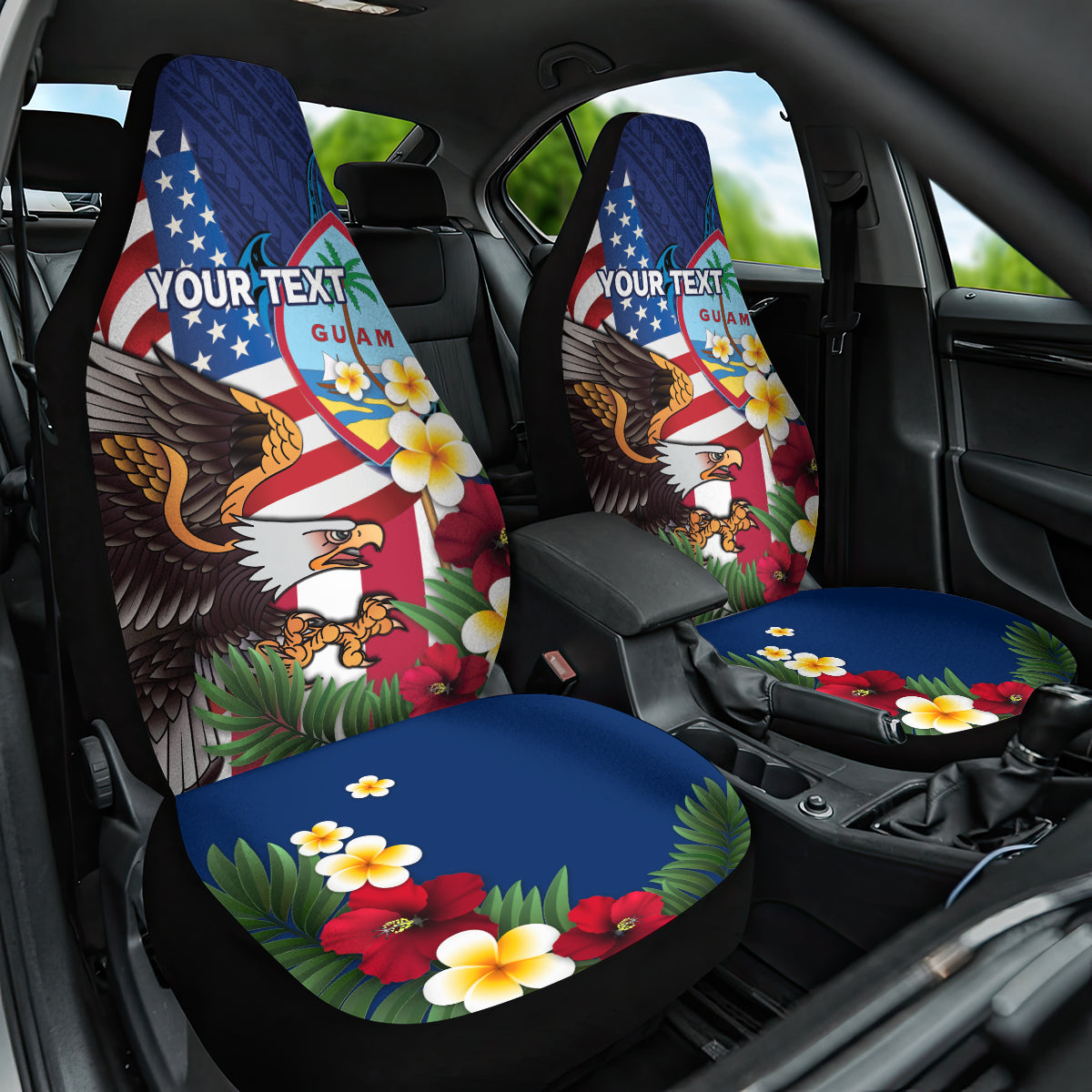 Personalised United States And Guam Car Seat Cover USA Eagle With Guahan Seal Tropical Vibes LT14 One Size Blue - Polynesian Pride
