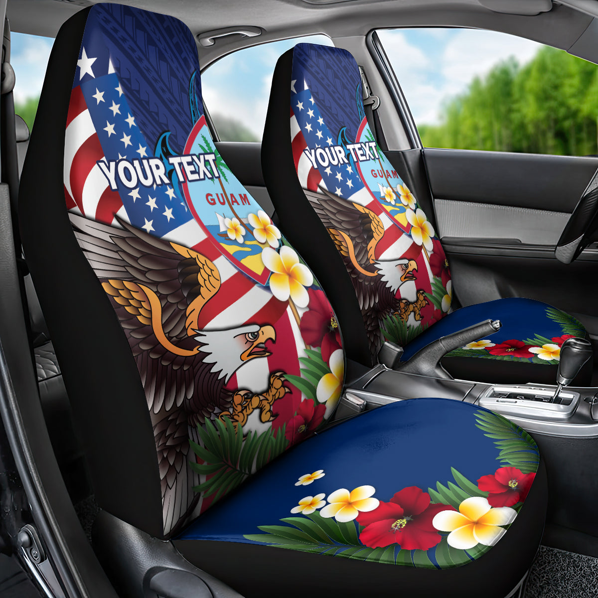 Personalised United States And Guam Car Seat Cover USA Eagle With Guahan Seal Tropical Vibes LT14 - Polynesian Pride