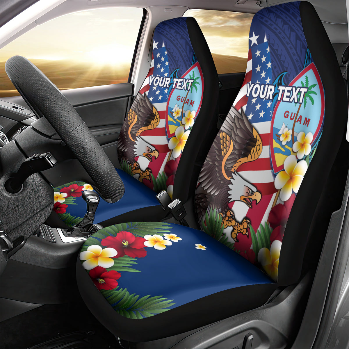 Personalised United States And Guam Car Seat Cover USA Eagle With Guahan Seal Tropical Vibes LT14 - Polynesian Pride