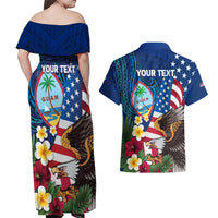 Personalised United States And Guam Couples Matching Off Shoulder Maxi Dress and Hawaiian Shirt USA Eagle With Guahan Seal Tropical Vibes LT14 - Polynesian Pride