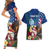 Personalised United States And Guam Couples Matching Short Sleeve Bodycon Dress and Hawaiian Shirt USA Eagle With Guahan Seal Tropical Vibes LT14 - Polynesian Pride