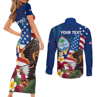 Personalised United States And Guam Couples Matching Short Sleeve Bodycon Dress and Long Sleeve Button Shirt USA Eagle With Guahan Seal Tropical Vibes LT14 - Polynesian Pride