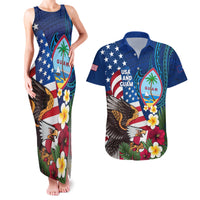 Personalised United States And Guam Couples Matching Tank Maxi Dress and Hawaiian Shirt USA Eagle With Guahan Seal Tropical Vibes LT14 Blue - Polynesian Pride