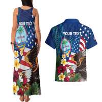 Personalised United States And Guam Couples Matching Tank Maxi Dress and Hawaiian Shirt USA Eagle With Guahan Seal Tropical Vibes LT14 - Polynesian Pride