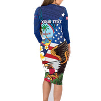 Personalised United States And Guam Family Matching Long Sleeve Bodycon Dress and Hawaiian Shirt USA Eagle With Guahan Seal Tropical Vibes LT14 - Polynesian Pride