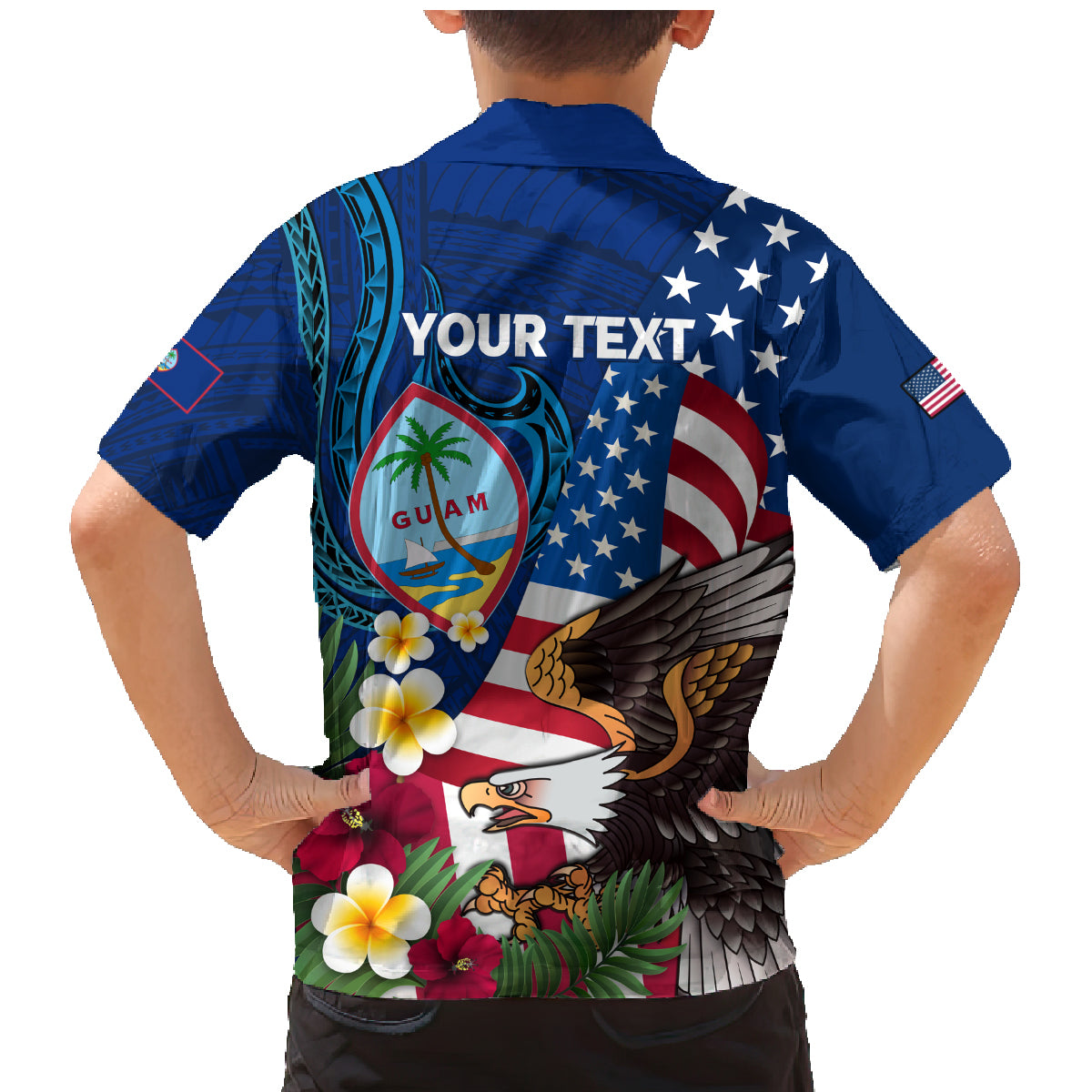 Personalised United States And Guam Family Matching Mermaid Dress and Hawaiian Shirt USA Eagle With Guahan Seal Tropical Vibes LT14 - Polynesian Pride