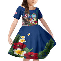 Personalised United States And Guam Family Matching Mermaid Dress and Hawaiian Shirt USA Eagle With Guahan Seal Tropical Vibes LT14 Daughter's Dress Blue - Polynesian Pride