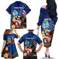Personalised United States And Guam Family Matching Off The Shoulder Long Sleeve Dress and Hawaiian Shirt USA Eagle With Guahan Seal Tropical Vibes LT14 - Polynesian Pride