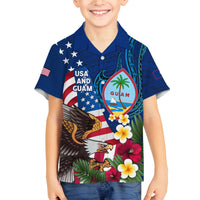 Personalised United States And Guam Family Matching Off The Shoulder Long Sleeve Dress and Hawaiian Shirt USA Eagle With Guahan Seal Tropical Vibes LT14 Son's Shirt Blue - Polynesian Pride