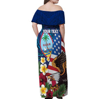 Personalised United States And Guam Family Matching Off Shoulder Maxi Dress and Hawaiian Shirt USA Eagle With Guahan Seal Tropical Vibes LT14 - Polynesian Pride