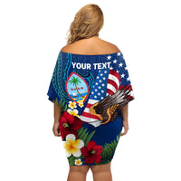 Personalised United States And Guam Family Matching Off Shoulder Short Dress and Hawaiian Shirt USA Eagle With Guahan Seal Tropical Vibes LT14 - Polynesian Pride