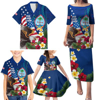 Personalised United States And Guam Family Matching Puletasi and Hawaiian Shirt USA Eagle With Guahan Seal Tropical Vibes LT14 - Polynesian Pride