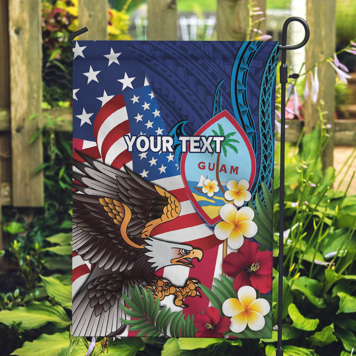 Personalised United States And Guam Garden Flag USA Eagle With Guahan Seal Tropical Vibes LT14 Garden Flag Blue - Polynesian Pride