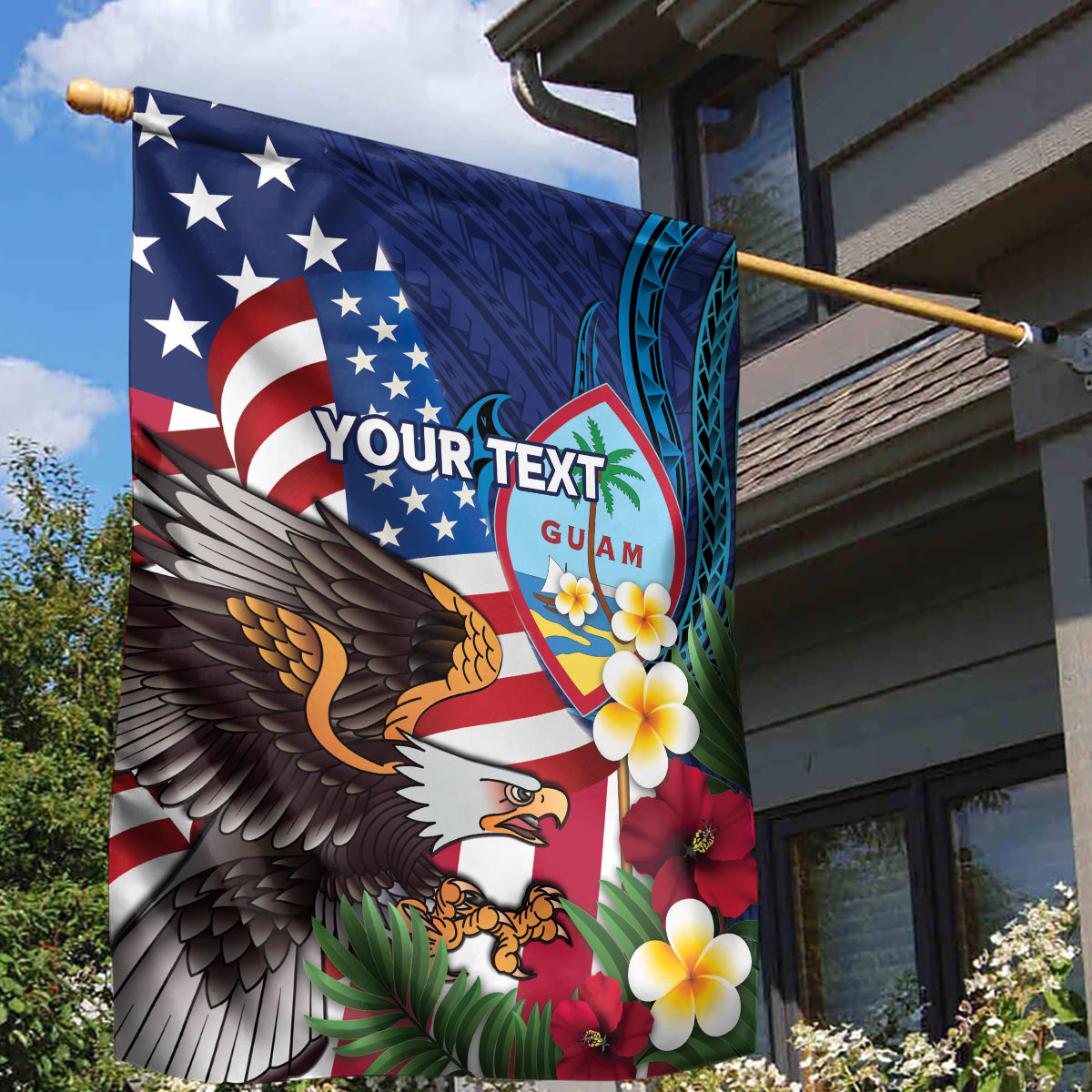 Personalised United States And Guam Garden Flag USA Eagle With Guahan Seal Tropical Vibes LT14 - Polynesian Pride