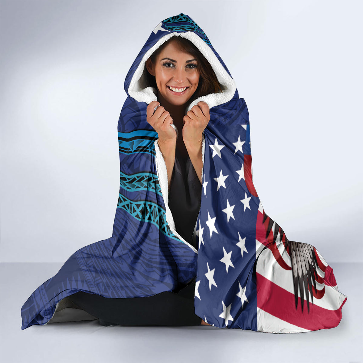 Personalised United States And Guam Hooded Blanket USA Eagle With Guahan Seal Tropical Vibes LT14 - Polynesian Pride